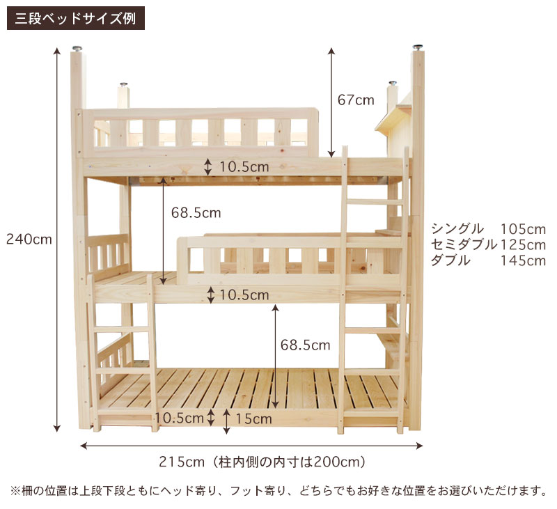 三段ベッドサイズ・寸法