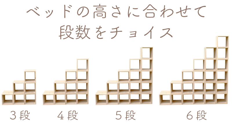 ベッドの高さに合わせて段数をチョイス(3段・4段・5段・6段)