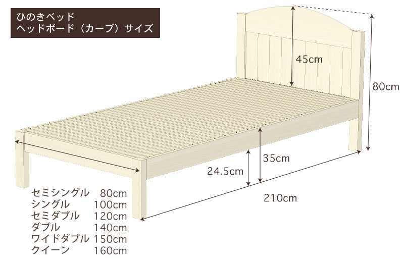 国産ひのきベッド ヘッドボード（カーブ） サイズ・寸法