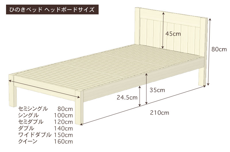 国産ひのきベッド ヘッドボード サイズ・寸法