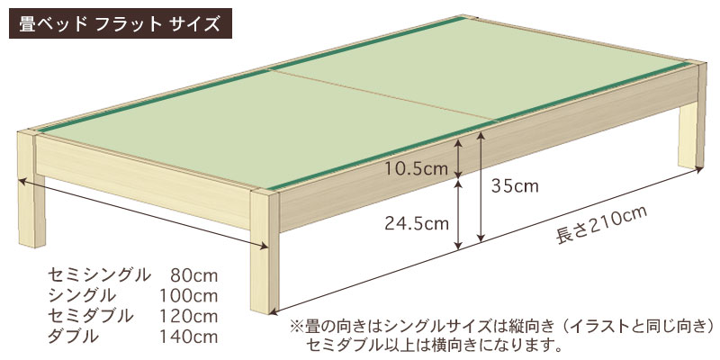 ひのきミドルベッド(高さ60cm)フラットサイズ・寸法詳細