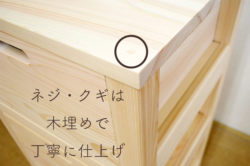 ビスやネジが表から見えない木埋め仕上げ