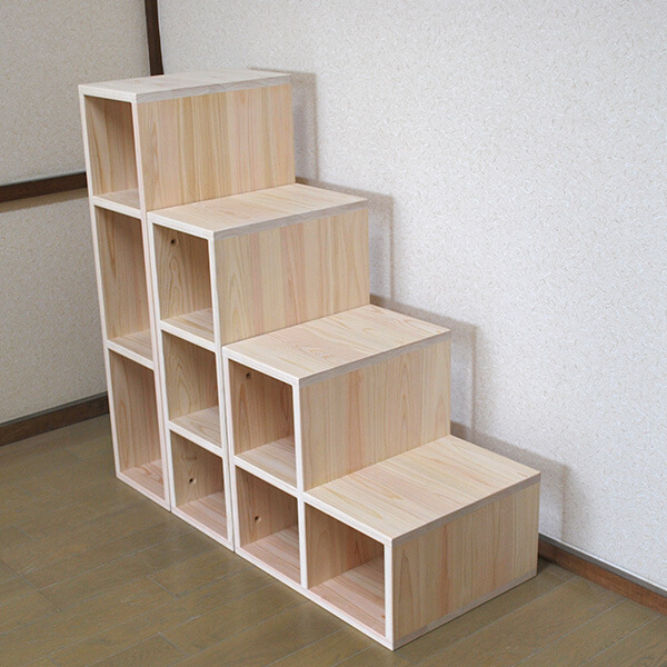 無垢ひのき階段収納オープンボックスタイプ1