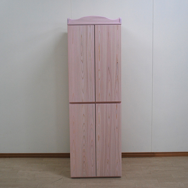 高さ156cmの扉付き収納棚　幅50cm　ピンク色に着色　2102042