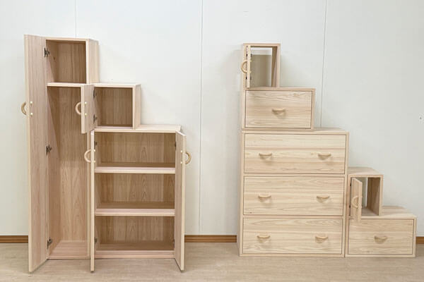 無垢ひのき階段家具 主に収納棚として2式2502022