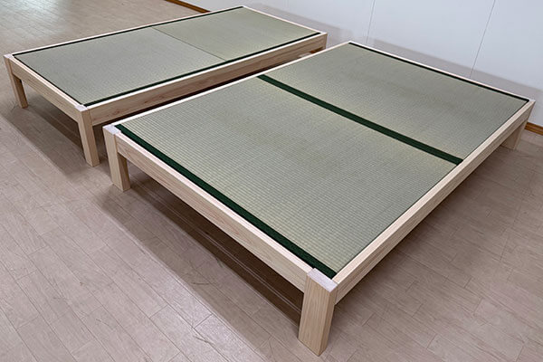 ひのき畳ベッドのシングルとダブル 畳のヘリ位置の違い2504014 ヒノキ・ワークス